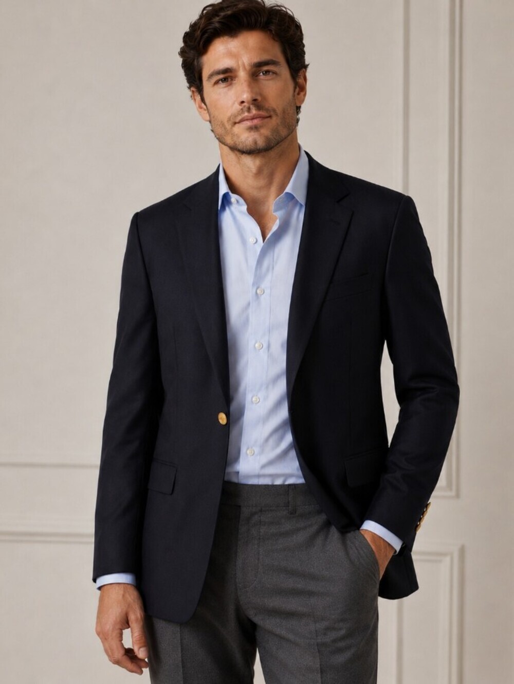 Burberry Kensington Men’s 44S Navy Wool Sport Coat Blazer Gold Buttons 44 Short